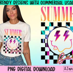 Retro summer png, summer Babe png, summer sublimation design, neon summer png, summer vibes shirt design, cute checkered summer shirt design