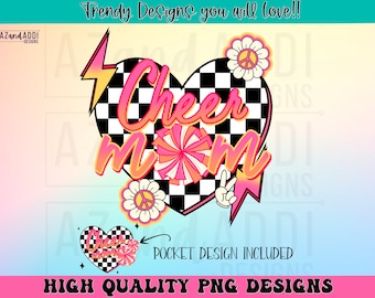 Cheer mom png, diseño de sublimación de cheer retro, cheer mama png, diseño de camisa de cheer, competencia de cheer, descarga digital delantera y trasera de moda