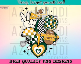 Retro football collage png, football sublimation design, green and yellow football png, custom football team colors, touchdown season png