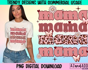 Retro mama png, mama sublimation shirt design, floral mama png, leopard mma png, stacked mama design, digital design, retro Mother’s Day png