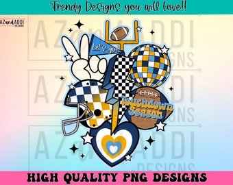 Retro football collage png, football sublimation design, blue and yellow football png, custom football team colors png, touchdown season png