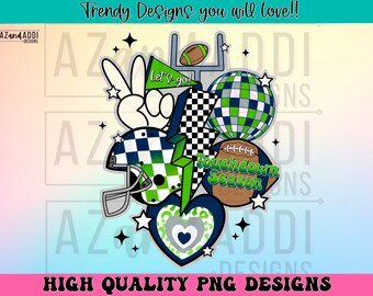 Retro football collage png, football sublimation design, green and navy blue football png, custom football team colors, touchdown season png