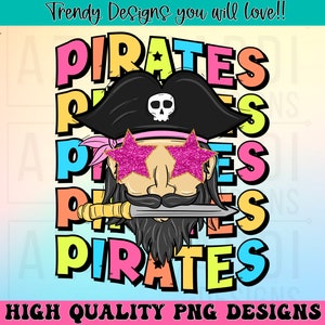 Pirates preppy mascot png, Pirates mascot school spirit design, retro Pirates sublimation design, sports team mascot shirt digital print