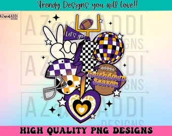 Retro football collage png, football sublimation design, purple and yellow football png, custom football team colors, touchdown season png