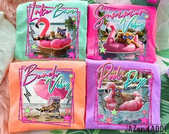 Summer PNG Bundle, 4 Design Pack, Beach Vibes Shirt PNG, Pool Float Animals, Trendy Sublimation Designs, Digital Download