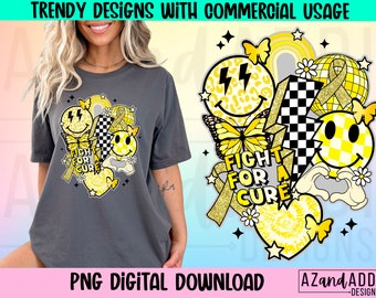 Retro childhood cancer png, childhood cancer awareness sublimation design, retro smile face png, September awareness month digital download
