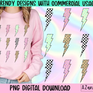 Retro lightning bolt png, checkered lightning bolt design, retro sublimations, lightning bolt png, retro digital download