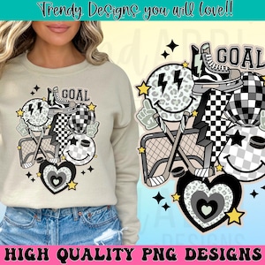 Retro hockey bliksemschicht collage png, zwart en grijs hockeyteam png, hockey sublimatie ontwerp, hockey glimlach gezicht png, hockey moeder png