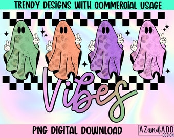 Spooky vibes Png, retro ghost png, retro Halloween sublimation, leopard ghost png, spooky seizoen png, herfst vibes png, blijf spooky