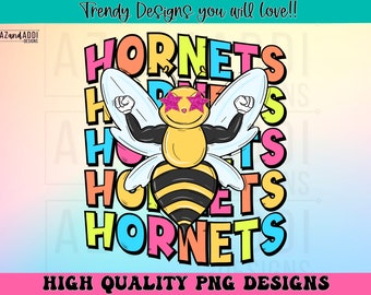 Hornets preppy mascot png, hornets mascot school spirit design, retro hornets sublimation design, sports team mascot shirt digital print