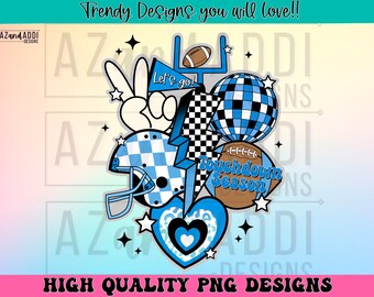 Retro football collage png, football sublimation design, light blue football png, custom football team colors, touchdown season png