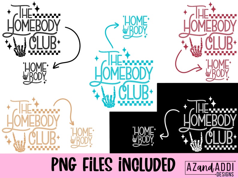 Puede incluir: Un archivo de dise&ntilde;o digital que presenta el texto "The Homebody Club" en un patr&oacute;n de cuadros blanco y negro con una mano de esqueleto haciendo un signo de rock and roll. El texto "Homebody" est&aacute; en una fuente cursiva y el texto "Club" est&aacute; en negrita. El dise&ntilde;o tambi&eacute;n incluye el texto "Home Body" en una fuente m&aacute;s peque&ntilde;a con una mano de esqueleto haciendo un signo de rock and roll.