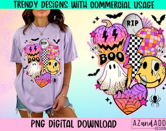 Retro Halloween png, Halloween smiling face png, Halloween sublimation design, spooky vibes png, leopard pumpkin png, digital download png