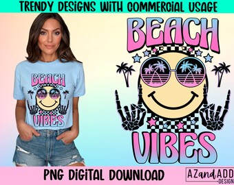 ビーチの雰囲気 png、レトロな夏の昇華 png、トレンディなハッピー フェイス png、ビーチ バケーション シャツ デザイン、夏の雰囲気 png、レトロなデジタル ダウンロード