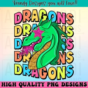 Dragons preppy mascot png, dragons mascot school spirit design, retro dragons sublimation design, sports team mascot shirt digital print