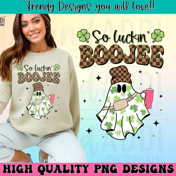 Retro st Patrick’s day sublimation png, so luckin’ boujee Stanley tumbler inspired png, belt bag ghost boo-jee png, digital download