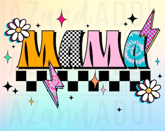 Retro mama png, mama sublimation design, neon mama png, colorful mama text png, trendy shirt design, digital download, checkerboard mama png