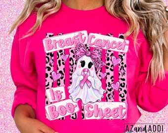 Foglio PNG "Breast Cancer Is Boo", design per maglietta di Halloween, fantasma rosa PNG, sensibilizzazione sul cancro al seno, sublimazione con nastro rosa