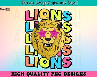 Lions preppy mascot png, Lions mascot school spirit design, retro lions sublimation design, sports team mascot shirt digital print