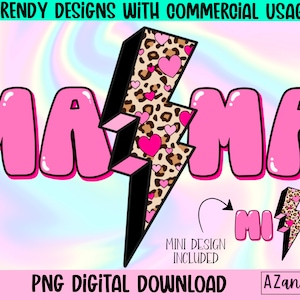 Mama and Mini Sublimation Design, Retro Mom Daughter Png, Digitl download, leopard Mama Mini lightning bolt, girl mama, Mother’s Day png