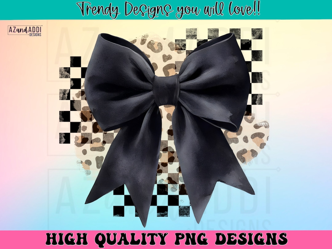 Black Coquette Bow With Leopard and Checkerboard Background, Cute Retro