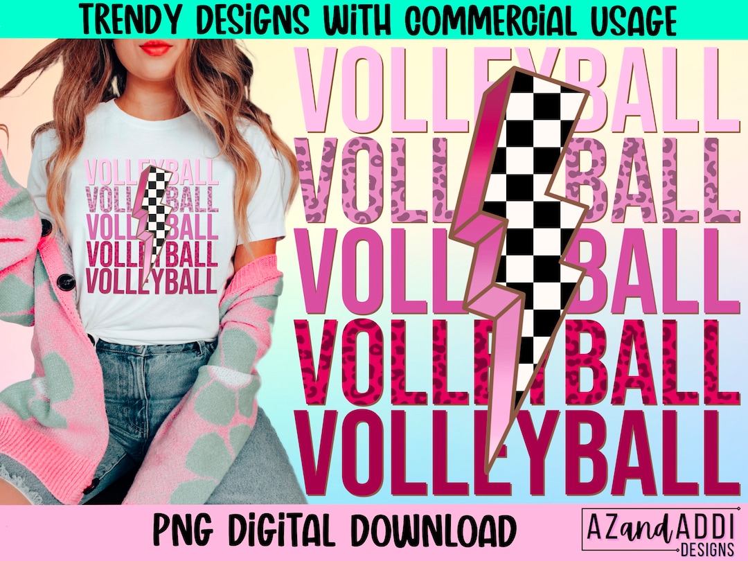 Retro Volleyball Png, Volleyball Lightning Bolt, Checkered Volleyball, Game Day Volleyball