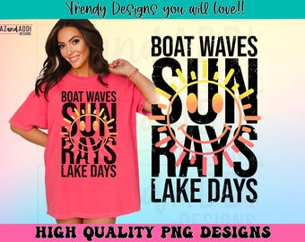 Boat waves sun rays lake days png, retro summer sublimation designs download, trendy png, lake boating outdoors png, summer smile face png