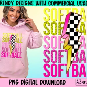 Retro softball png, checkered lightning bolt Png, softball vibes png, softball mom, retro softball sublimation design, softball season
