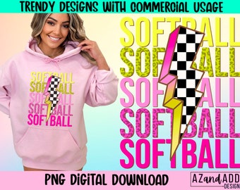Retro softball png, checkered lightning bolt Png, softball vibes png, softball mom, retro softball sublimation design, softball season