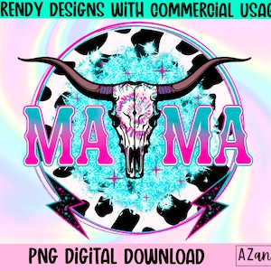Western mama png, mama cow skull png, retro western sublimation design, Mother’s Day png, mama lightning bolt, digital sublimation design