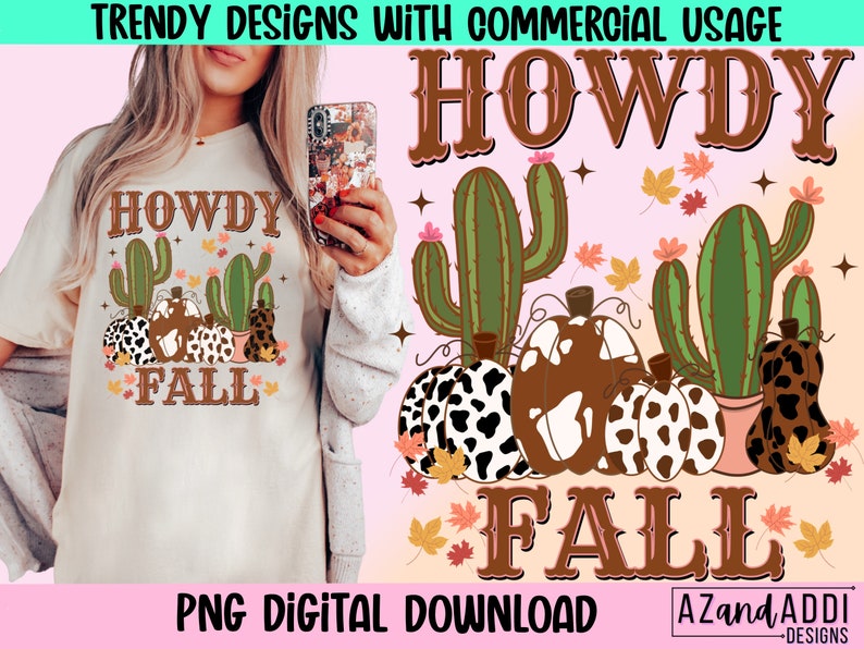 Howdy Fall png, retro fall png, western fall png, western pumpkin png, fall sublimation, western sublimation, howdy pumpkin image 1