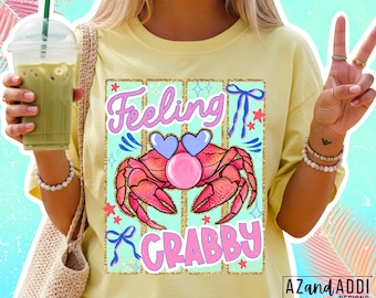 Feeling Crabby PNG, Funny Beach Shirt Design, Coquette Bow Coastal Cowgirl Aesthetic, Cute Summer Crab Sublimation PNG