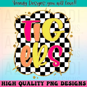Tigers preppy mascot png, mascot school spirit design, retro tigers sublimation design, sports team colorful text shirt digital print