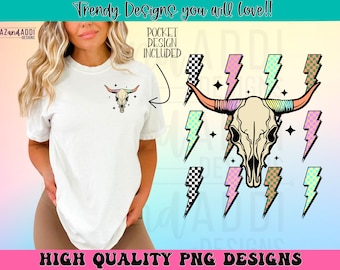 Czaszka krowy PNG, Western PNG, retro western PNG, Rodeo Sublimacja, Western Sublimacja, Cowboy Png, cowgirl Png, piorun czaszka krowy png