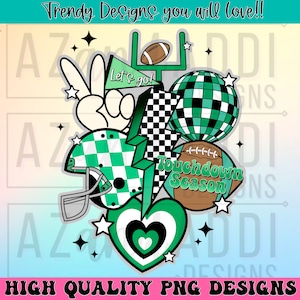 Retro football collage png, football sublimation design,  green football png, custom football team colors, touchdown season png