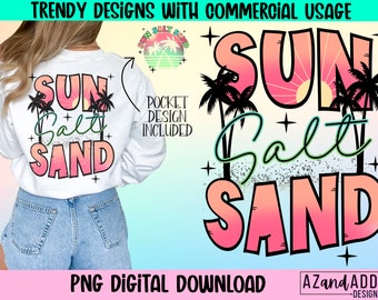 Sun salt sand png, summer png, trendy beach vacation png, retro summer sublimation, summer front and back digital design, summer vibes png