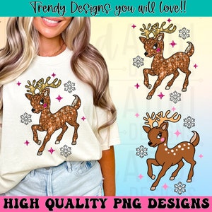 Faux sparkly glitter reindeer png, reindeer png, retro Christmas png, faux sequin png, cute Christmas sweater design digital download