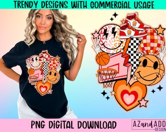 Retro basketball png, basketball sublimation design, retro basketball smile face png, basketball vibes png, basketball mom, digital design
