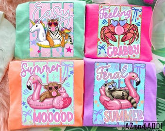 Coquette Summer PNG Bundle, Cute Animal Float Designs, Trendy Sublimation PNG Set, Funny Girly Shirt Graphics Download