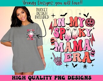 In mijn spookachtige mama-tijdperk png, retro Halloween-sublimatieontwerp, trendy Halloween-shirt, roze Halloween-png, spookachtige seizoen-png, retro png