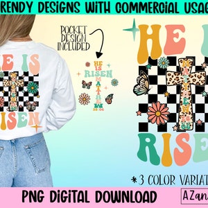 He is risen sublimation png, religious png, retro Christian png, faith png, Jesus png, Easter png, trendy front back design, scripture png