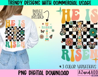He is risen sublimation png, religious png, retro Christian png, faith png, Jesus png, Easter png, trendy front back design, scripture png