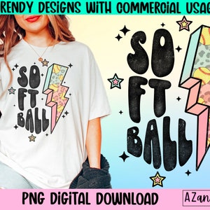 Retro softball png, softball lightning bolt png, leopard softball design, retro softball sublimation png, softball vibes png, retro sports