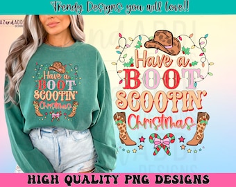Western Christmas sublimation design, boot scootin Christmas png, cowboy Christmas png, Christmas cowboy boots, digital download