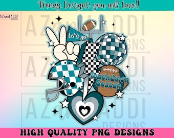 Retro football collage png, football sublimation design, turquoise teal football png, custom football team colors, touchdown season png