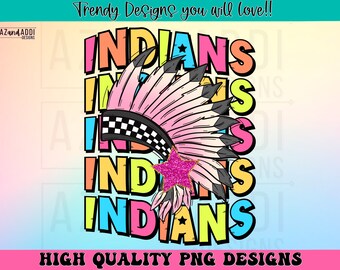 Indians preppy mascot png, Indians mascot school spirit design, retro Indians sublimation design, sports team mascot shirt digital print