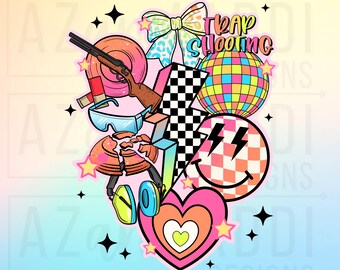 Retro trapshooting png sublimation, trap shooting mom png, clay target png, sport shooting png, skeet target coquette bow png