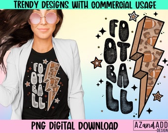 Retro Football Png, Leopard football png, football lightning bolt png, distressed football png, football sublimation, sports png, fall png