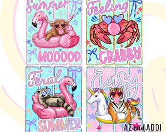 Summer Animal PNG Bundle, Coquette Aesthetic Shirt Designs, Easy Tiger Feral Summer Feeling Crabby Summer Mood PNG