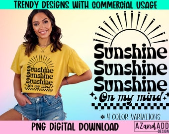 Retro summer sublimation digital download, sunshine on my mind png, summer vacation shirt design, trendy motivational summer, love sunshine